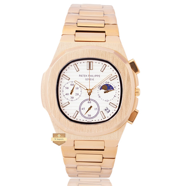 NEW LATEST CHRONOGRAPH COLLECTION  YELLOW GOLD WITH WHITE DAIL MOON PHASE  CHAIN WATCH
