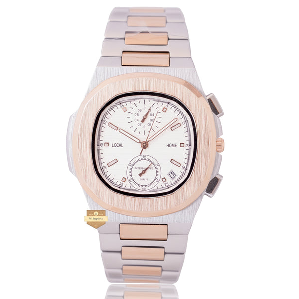 NEW LATEST CHRONOGRAPH COLLECTION  TWO TONE ROSE GOLD WITH WHITE DAIL CHAIN WATCH