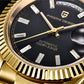 PAGANI DESIGN MEN'S DAYNDATE GOLDEN PRESIDENT AUTOMATIC BUGET STONED BLACK DAIL 36MM CHAIN WATCH SKU-PD1752