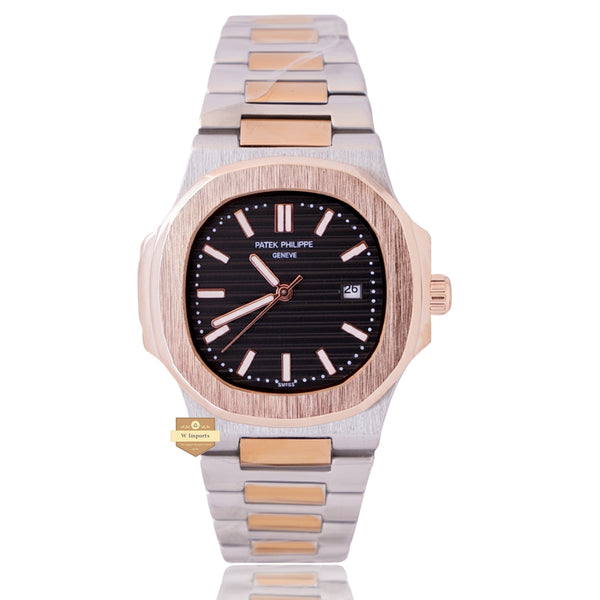 NEW LATEST COLLECTION  TWO TONE ROSE GOLD WITH BLACK DAIL CHAIN WATCH