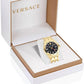 Versace Men’s GRECA GMT Quartz Swiss Made Gold Stainless Steel Black Dial 41mm Watch VE7C00723