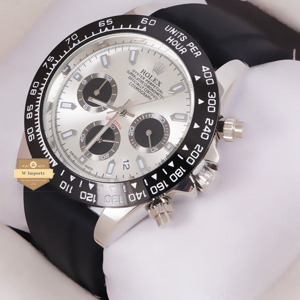 NEW LATEST CHRONOGRAPH COLLECTION ALL SILVER WITH SILVER DAIL & SILICON STRAP WATCH