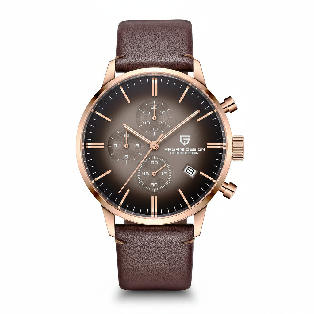 Pagani Design Brown Leather Strap Grey Dial Chronograph Quartz Watch for Gents - PD2720K