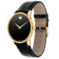 Movado Men’s Swiss Made Quartz Golden Black Leather Strap Blue Dial 40mm Watch 0607314