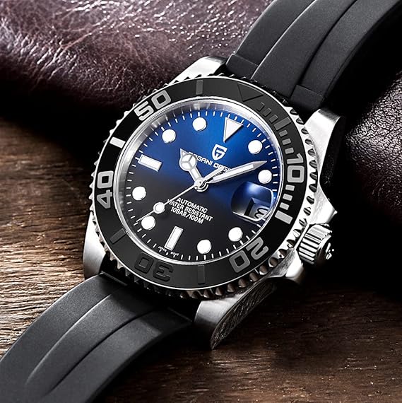 PAGANI DESIGN MEN'S WATCH AUTOMATIC SILVER STAINLESS STEEL BLACK & BLUE DAIL CHAIN WATCH SKU-PD-1651