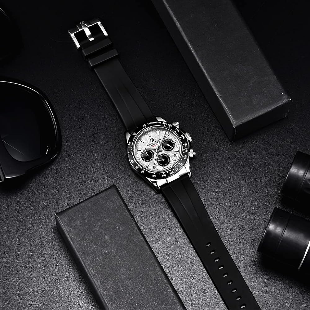 PAGANI DESIGN MEN'S DAYTONA MARBLE DAIL SILVER STAINLESS STEEL WITH SILICON STRAP JAPANEES QUARTZ SKU-PD1664