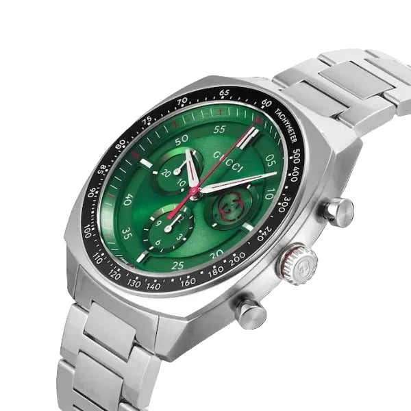 Gucci Men’s Swiss Made Quartz Silver Stainless Steel Green Dial 41mm Watch YA142318