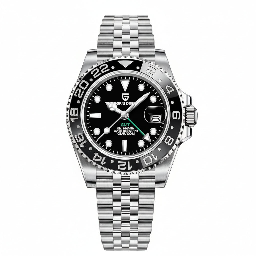 PAGANI DESIGN GMT SILVER MEN'S WATCH JUBILEE CHAIN BLACK DAIL WATCH SKU-PD-1662