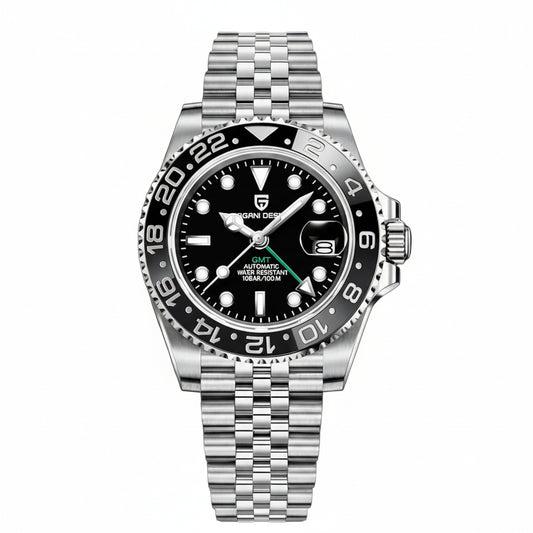 PAGANI DESIGN GMT SILVER MEN'S WATCH JUBILEE CHAIN BLACK DAIL WATCH SKU-PD-1662