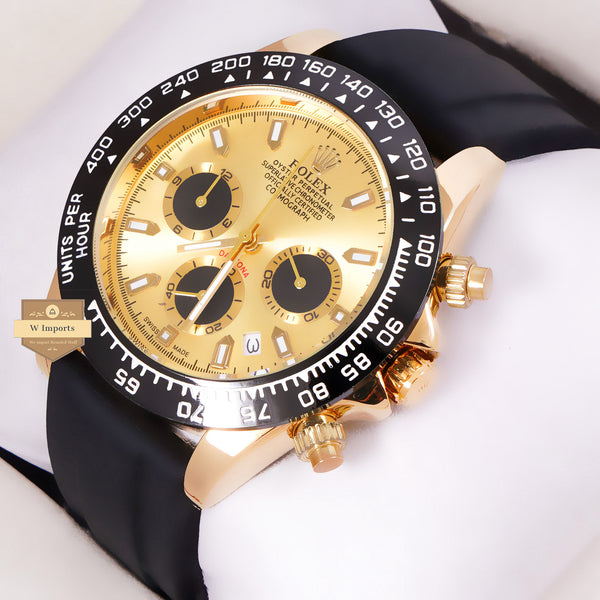 NEW LATEST CHRONOGRAPH COLLECTION YELLOW GOLD WITH GOLD DAIL & SILICON STRAP WATCH