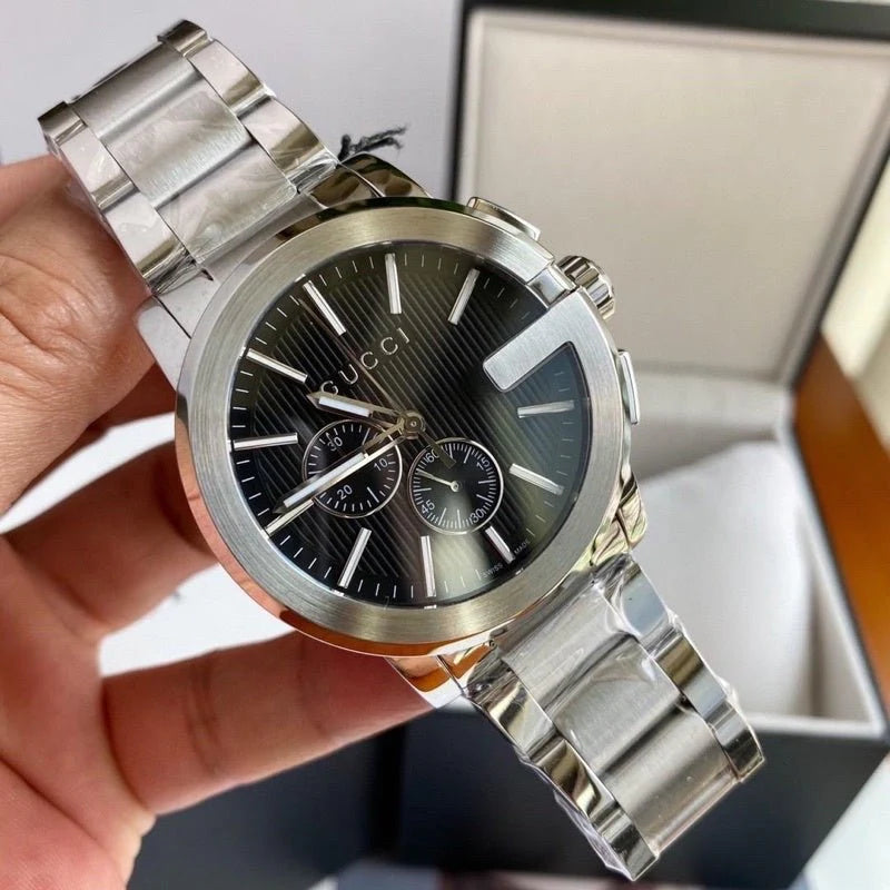 Gucci Men’s Swiss Made Quartz Stainless Steel Silver Dial 44mm Watch YA101204