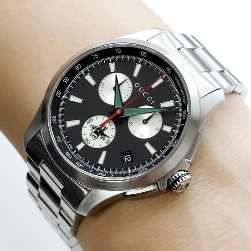 Gucci Men’s Swiss Made Quartz Silver Stainless Steel Black Dial 44mm Watch YA126267
