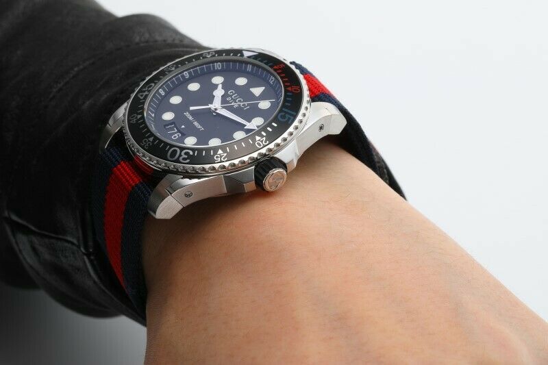 Gucci Men’s Swiss Made Quartz Nylon Strap Black Dial 45mm Watch YA136210