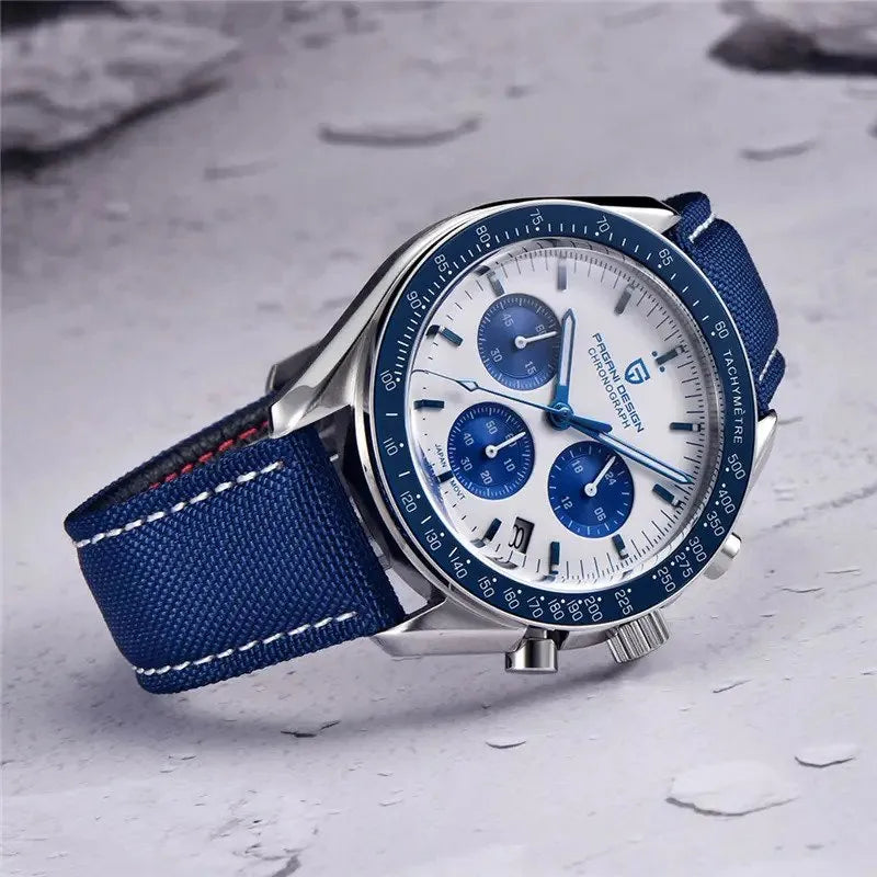 PAGANI DESIGN MEN'S WATCH CHRONOGRAPH JAPANESS QUARTZ MOVEMENT SILVER BLUE STRAP SKU-PD-1701V3
