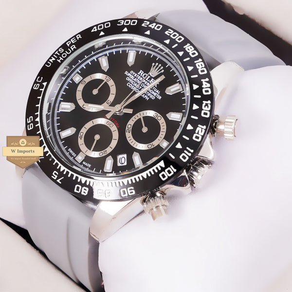NEW LATEST CHRONOGRAPH COLLECTION SILVER WITH BLACK DAIL & SILICON STRAP WATCH