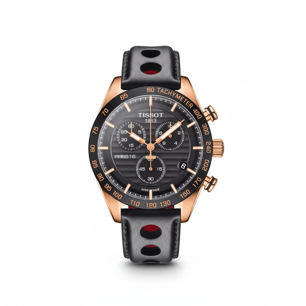 TISSOT Men’s Quartz Swiss Made Black Leather Strap Black Dial 42mm Watch T100.417.36.051.00