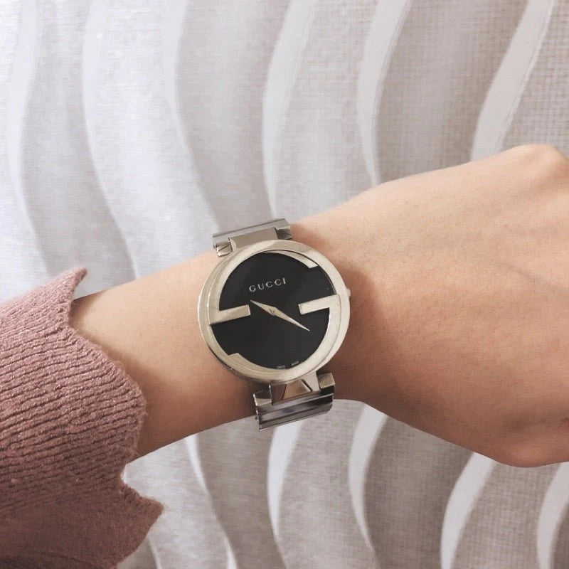 Gucci Women’s Swiss Made Quartz Silver Stainless Steel Black Dial 37mm Watch YA133307