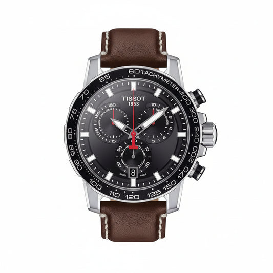 TISSOT Men’s Swiss Made Quartz Brown Leather Strap Black Dial 45mm Watch T125.617.16.051.01