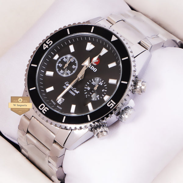 NEW LATEST CHRONOGRAPH COLLECTION SILVER WITH BLACK DAIL & CHAIN WATCH