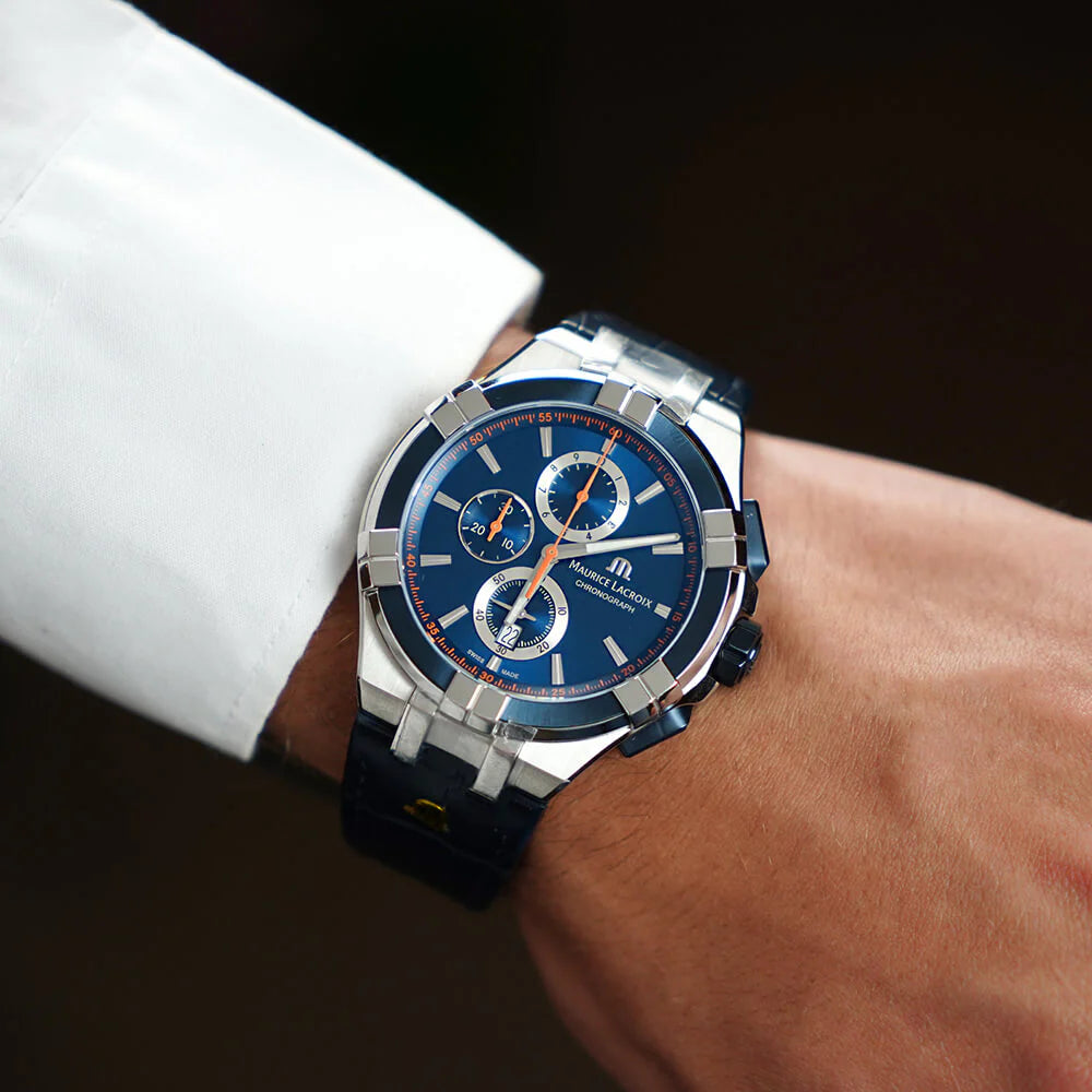 Maurice Lacroix Men’s Quartz Swiss Made Blue Leather Strap Blue Dial 44mm Watch AI1018-SS001-432-4