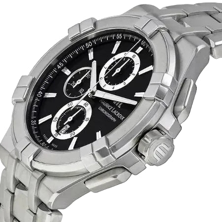 Maurice Lacroix Men’s Quartz Swiss Made Silver Stainless Steel Black Dial 44mm Watch AI1018-SS002-330-1