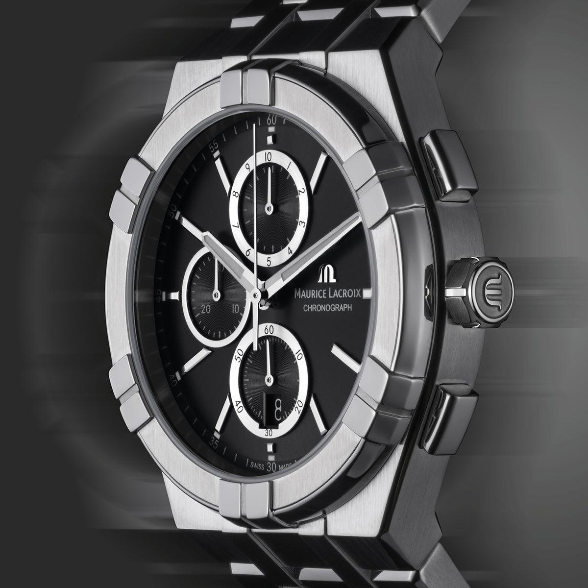 Maurice Lacroix Men’s Quartz Swiss Made Silver Stainless Steel Black Dial 44mm Watch AI1018-SS002-330-1