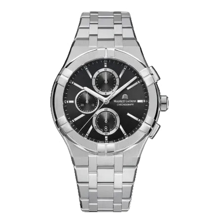 Maurice Lacroix Men’s Quartz Swiss Made Silver Stainless Steel Black Dial 44mm Watch AI1018-SS002-330-1