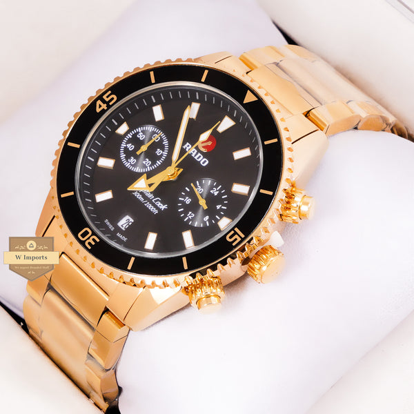 NEW LATEST CHRONOGRAPH COLLECTION YELLOW GOLD WITH BLACK DAIL & CHAIN WATCH