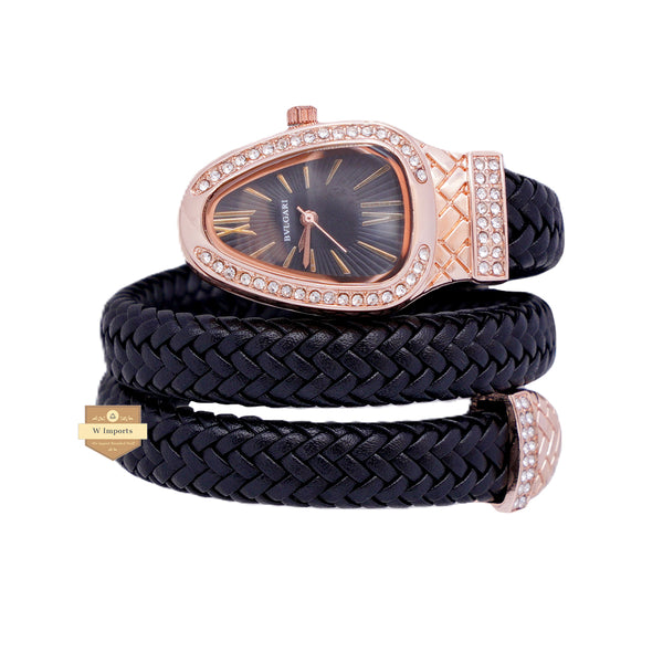 NEW LATEST COLLECTION SNAKE STYLE ROSE GOLD WITH BLACK LADIES WATCH