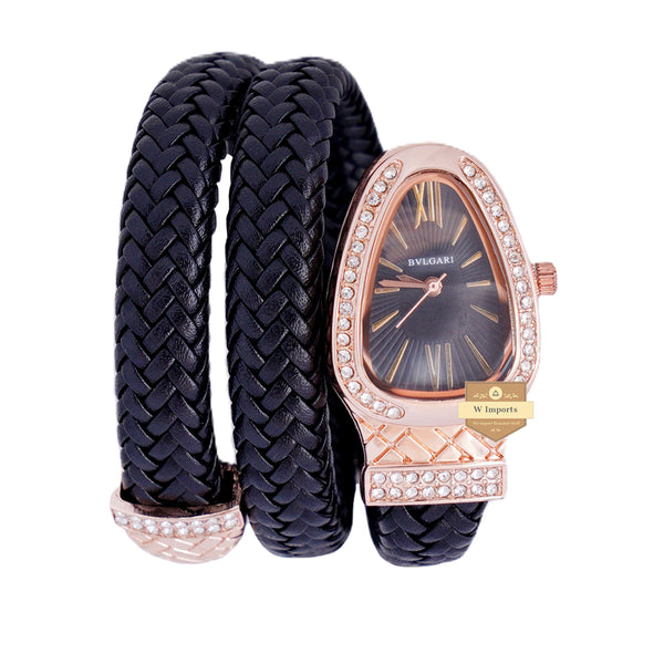 NEW LATEST COLLECTION SNAKE STYLE ROSE GOLD WITH BLACK LADIES WATCH