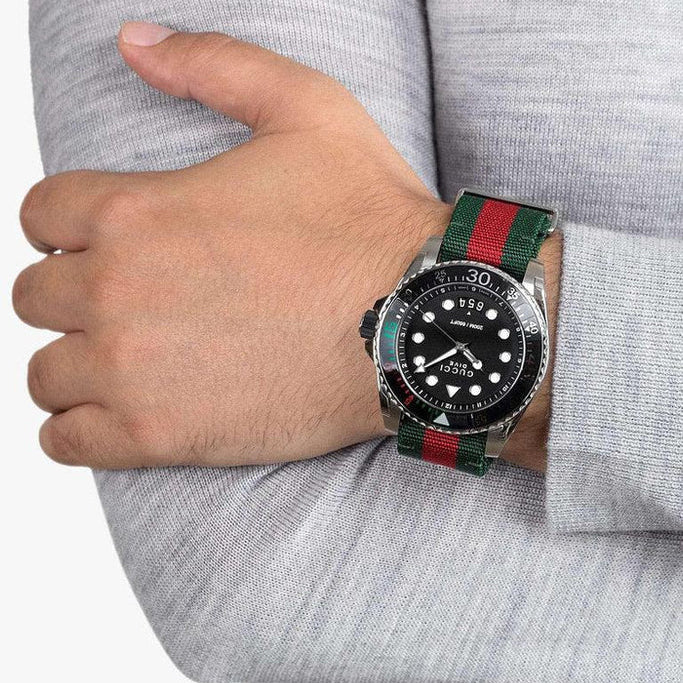 Gucci Men’s Swiss Made Quartz Nylon Strap Black Dial 45mm Watch YA136209