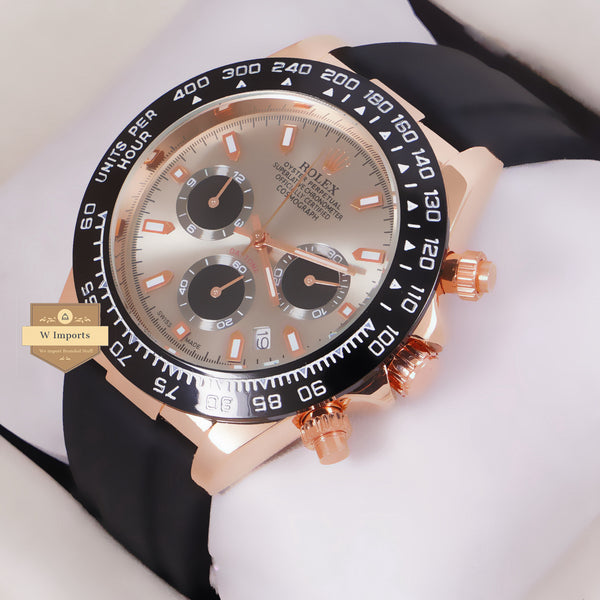 NEW LATEST CHRONOGRAPH COLLECTION ROSE GOLD WITH GREY CHARCOAL DAIL & SILICON STRAP WATCH