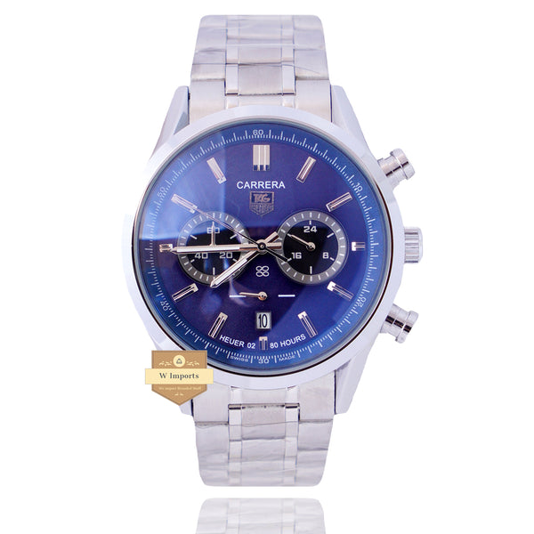 NEW LATEST CHRONOGRAPH COLLECTION SILVER WITH BLUE DIAL CHAIN WATCH
