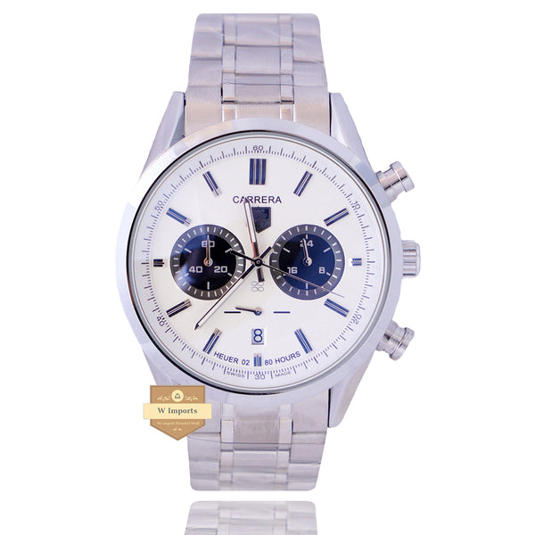 NEW LATEST CHRONOGRAPH COLLECTION SILVER WITH WHITE DIAL CHAIN WATCH