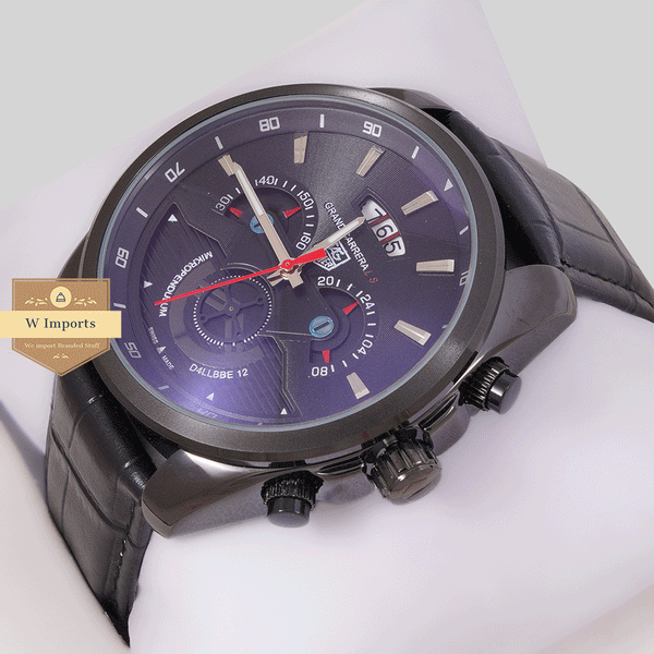 CHRONOGRAPH COLLECTION ALL BLACK WITH BLACK DAIL & LEATHER STRAP WATCH