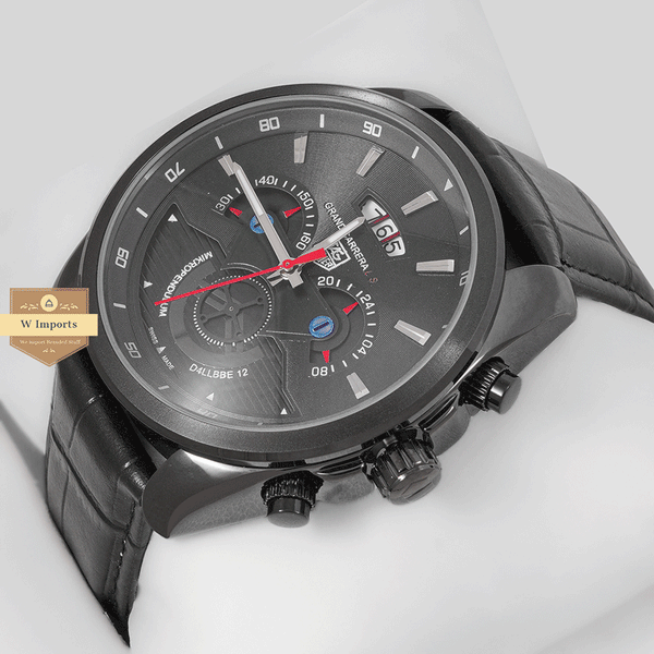 CHRONOGRAPH COLLECTION ALL BLACK WITH BLACK DAIL & LEATHER STRAP WATCH