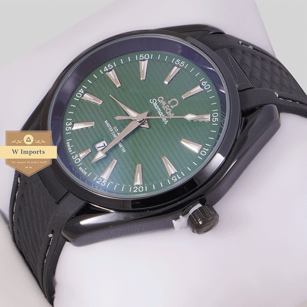 NEW ADDITION ALL BLACK WITH OLIVE GREEN DAIL & SILICON STRAP WATCH