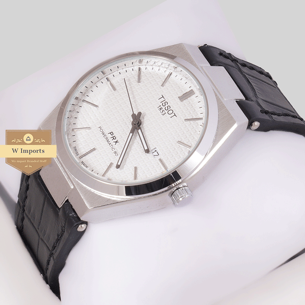 NEW COLLECTION SILVER WITH WHITE DAIL & LEATHER STRAP