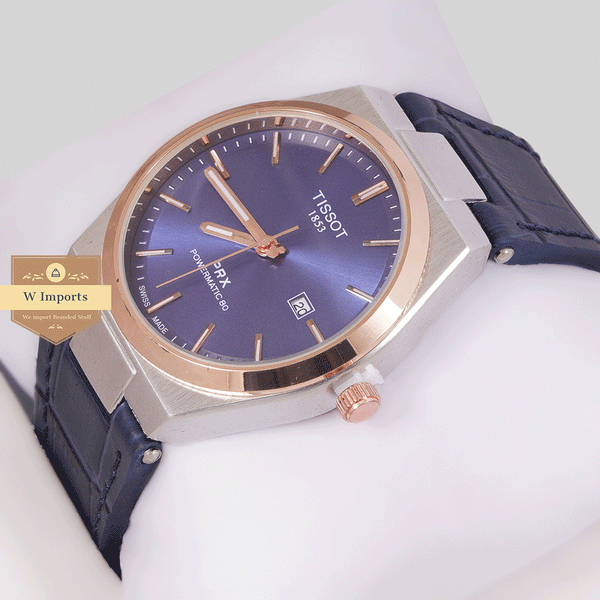 NEW COLLECTION TWO TONE ROSE GOLD WITH BLUE DAIL & LEATHER STRAP WATCH