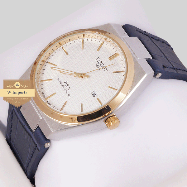 NEW COLLECTION TWO TONE GOLD SILVER WITH WHITE CHECK DAIL & LEATHER STRAP WATCH