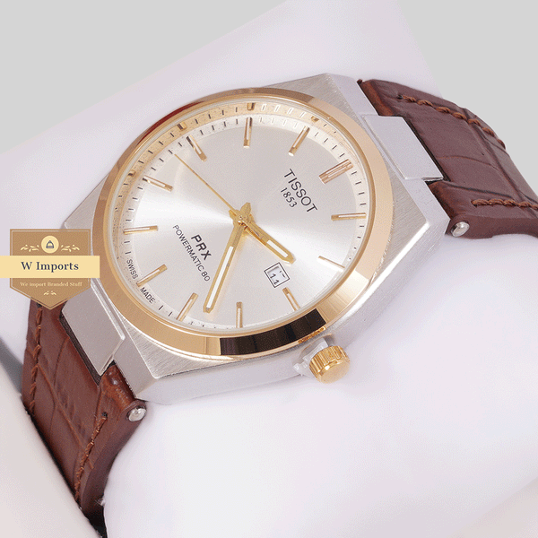 NEW COLLECTION TWO TONE GOLD SILVER WITH SILVER DAIL & LEATHER STRAP WATCH