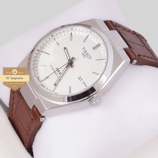 NEW COLLECTION SILVER WITH WHITE CHECK DAIL & LEATHER STRAP WATCH