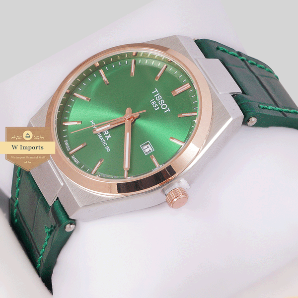 NEW COLLECTION TWO TONE ROSE GOLD SILVER WITH OLIVE GREEN DAIL & LEATHER STRAP WATCH