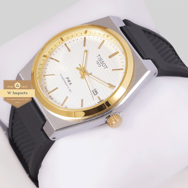 NEW COLLECTION TWO TONE YELLOW GOLD SILVER WITH WHITE CHECK DAIL & SILICON STRAP WATCH