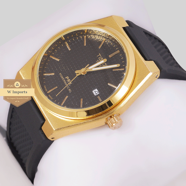 NEW COLLECTION ALL YELLOW GOLD WITH BLACK CHECK DAIL & SILICON STRAP WATCH