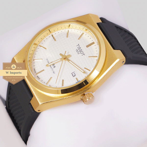 NEW COLLECTION YELLOW GOLD  WITH WHITE CHECK DAIL & SILICON STRAP WATCH