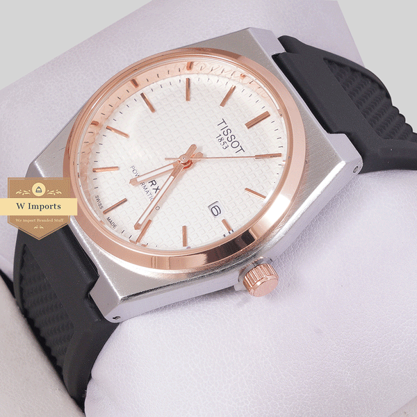 NEW COLLECTION TWO TONE ROSE GOLD SILVER WITH WHITE CHECK DAIL & SILICON STRAP WATCH