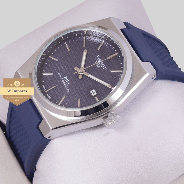 NEW COLLECTION SILVER WITH BLUE CHECK DAIL & SILICON STRAP WATCH