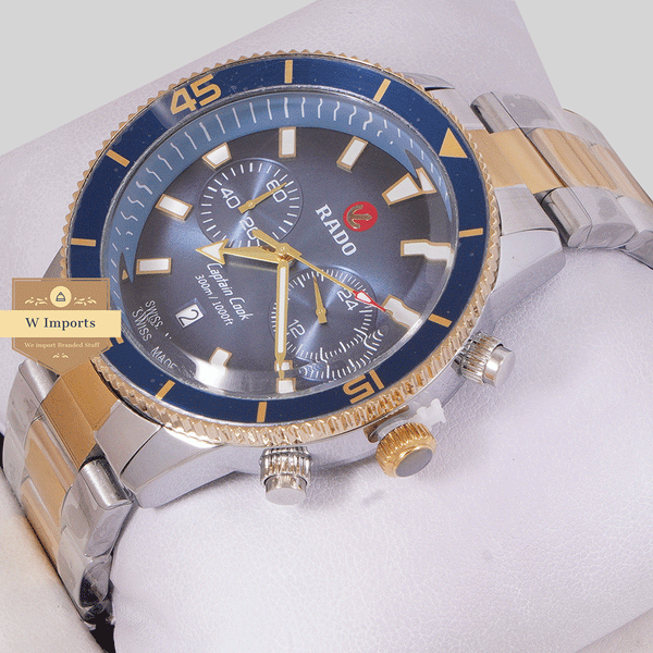 NEW CHRONOGRAPH COLLECTION TWO TONE YELLOW GOLD WITH BLUE DAIL & CHAIN WATCH