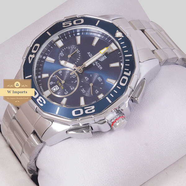 NEW CHRONOGRAPH COLLECTION SILVER WITH BLUE DAIL & CHAIN WATCH